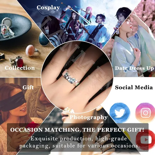 Vista 5 de LANMENSY Demon Slayer Anillos de anime Joyería original de plata de ley 925 "All24 estilos" nuevo Tamaño ajustable Kimetsu No Yaiba Cosplay Moda