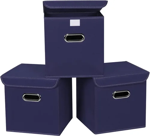 Vista 30 de Organizadores de Armario Contenedores de Almacenamiento de Tela Con Tapas Organizador de Cubo de Almacenamiento Plegable Cesta Con Asas, Cajas