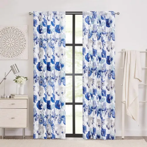 Vista 5 de ACHIM Panel de cortina para ventana de campo de amapolas, 50 pulgadas de ancho, 84 pulgadas de largo, bolsillo para barra de 1.5 pulgadas, color Azul