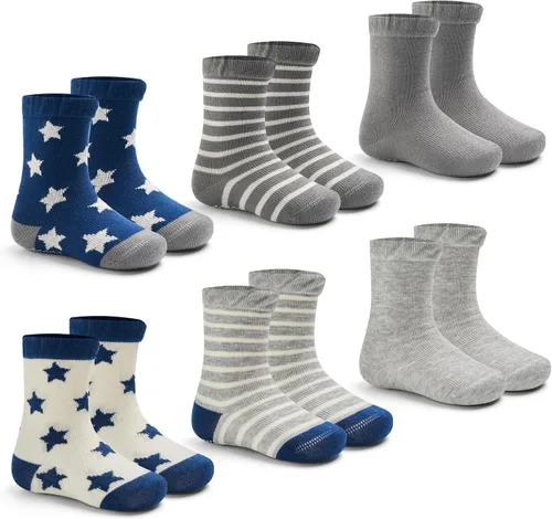 Vista 9 de Calcetines de algodón para bebés y niños pequeños, calcetines antideslizantes para niños, paquete de 6