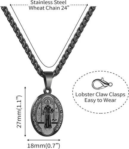 Vista 4 de RS Collar con medalla de San Miguel, Cristóbal, JudeBenedictoJoséAntonio, para hombres, 24 en regalos religiosos