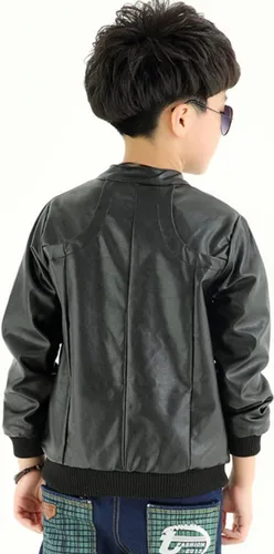 Vista 3 de Chaqueta Moto de cuero de la PU del cuello del soporte de moda de los muchachos (3-12) T