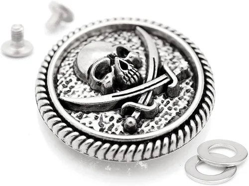 Vista 3 de CRAFTMEMORE 2pcs 1.181 in Concho Pirata Cráneo Tornillo Atrás Moneda Cuero Artesanía Ornamento CHS26