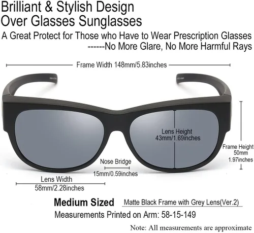 Vista 2 de CAXMAN Polarized Over Glasses Sunglasses for Prescription Frames, Small Medium & Oversized