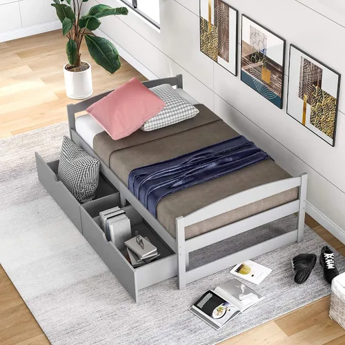 Vista 10 de Harper & Bright Designs Sofá cama individual con cajones de almacenamiento, cama capitanes de madera maciza, tamaño individual, sofá cama, base
