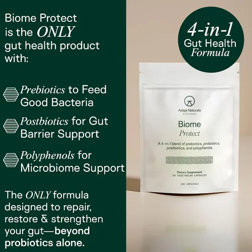 Vista 3 de Adapt Naturals - Paquete de salud intestinal e inmune - Biome Protect 4 en 1 prebióticos, probióticos, suplemento postbiótico y multivitamínico