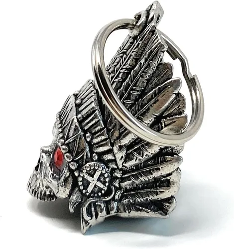 Vista 2 de Bravo Bells Campana de diamante de calavera india, accesorio o llavero para la suerte en la carretera, fabricado en Estados Unidos, plateado