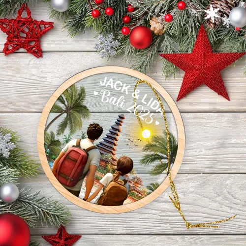 Vista 6 de Adornos personalizados de Bali Indonesia para viajeros, pareja, recuerdo, vacaciones, nombre personalizado, adorno de amor, regalo para marido