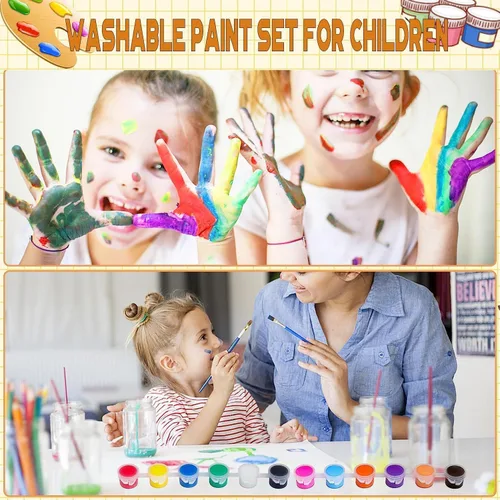 Vista 5 de Juego de 20 paquetes de mini pintura acrílica, 12 tiras de pintura acrílica de colores con 40 pinceles de pintura para niños y adultos, 280 piezas