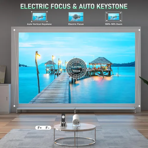 Vista 5 de Proyector Li White y aplicaciones integradas: Mini proyector XuanPad con Wi-Fi y Bluetooth, proyector portátil inteligente Full HD 1080P con soporte