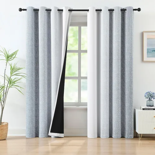 Vista 12 de Cortinas Completamente Opacas Azul Degradado de 63 pulgadas de Largo para Sala de Estar y Dormitorio, Cortinas con Aislamiento Térmico para Navidad