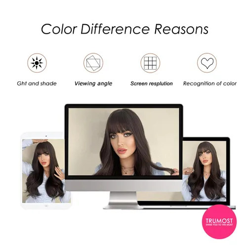 Vista 6 de Peluca larga negra ondulada para mujer, peluca sintética de color oscuro con flequillo, resistente al calor, de aspecto natural, sin pegamento