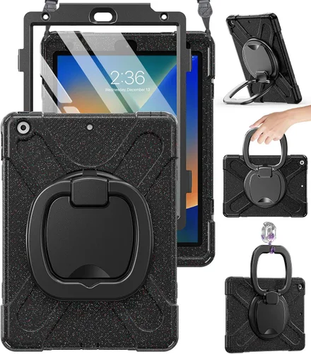 Vista 9 de BRAECN Funda para iPad de 9ª/8ª/7ª generación, resistente funda de silicona apta para niños con soporte plegable/asa para lápices, correa de hombro