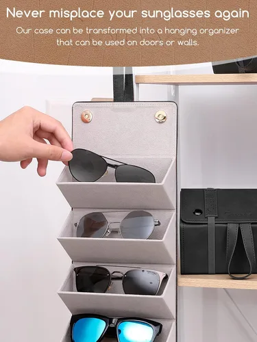 Vista 5 de cloudever Estuche organizador de lentes de sol para hombres y mujeres, plegable, para colgar, estuche de viaje, organizador de almacenamiento