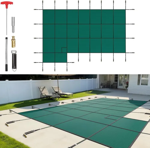 Vista 24 de VEVOR Cubierta rectangular para piscina de 12 x 20 pies, toldo de invierno de PVC color carbón, impermeable y repelente de suciedad