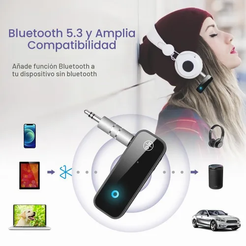 Vista 5 de Adaptador AUX Bluetooth para automóvil, receptor Bluetooth 5.3 y transmisor para automóvil viejo/estéreo doméstico/TV, adaptador de audio