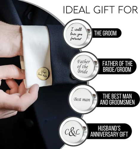 Vista 3 de Gemelos grabados personalizados para hombres, regalo de boda personalizado para novio, padre de la novia y el novio, mejores hombres, gemelos