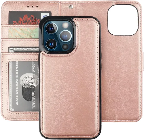 Vista 20 de Bocasal Funda tipo cartera desmontable para iPhone 13 Pro con bloqueo RFID, ranuras para tarjetas, soporte de cuero PU premium con soporte magnético