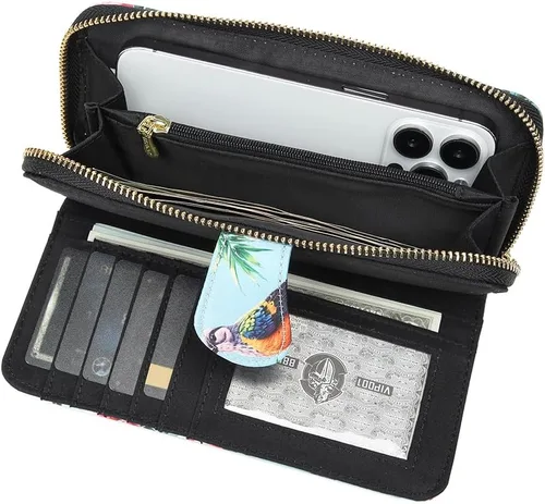 Vista 153 de Cartera de mano para mujer, estilo bohemio, con RFID, elegante, espaciosa con correa para viajes, capacidad para tarjetas, teléfono, dinero