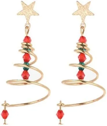 Vista 4 de Aretes de Navidad con diseño de árbol de copo de nieve de caramelo, regalo de cumpleaños de Acción de Gracias, joyería bonita para niñas, niños