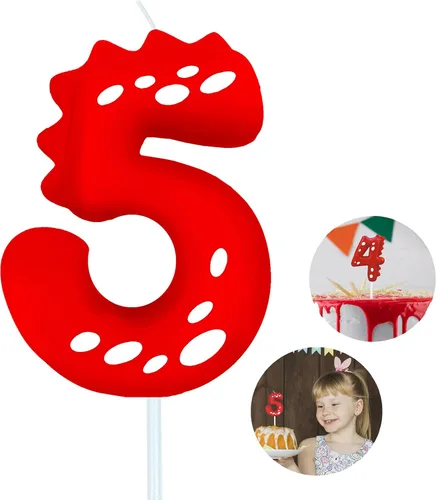 Vista 21 de Velas de cumpleaños con número (0 velas rojas) con forma de dinosaurio, velas de pastel de feliz cumpleaños para decoración de fiesta de cumpleaños