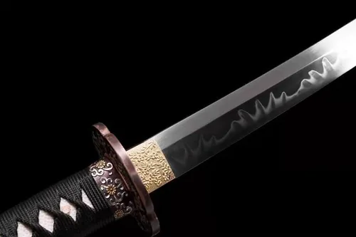 Vista 2 de Espada samurái japonesa Katana hecha a mano con arcilla T10 de acero templado y espada de latón Haemanthus Tsuba y madera Saya para pasatiempo