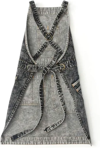Vista 3 de Jeanerlor - Delantales de trabajo de mezclilla con bolsillos para mujeres y hombres, correas cruzadas y ajustables de S a XXXL, Negro