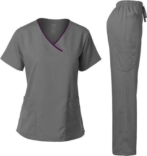Vista 20 de Dagacci Medical Uniform® Conjunto de ropa quirúrgica para mujer – Conjunto de camisa y pantalones de contraste elástico natural para mujer – 9 Egg