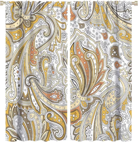 Vista 116 de Cortinas opacas con estampado de flores de cachemira, estampado de cachemira sobre fondo blanco, para decoración del hogar, cocina, restaurante
