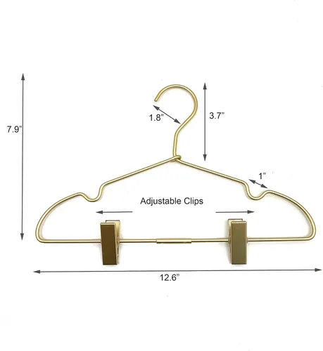 Vista 2 de Clips de ropa de bebé de metal dorado de 12.5 pulgadas para niños, colgador de ropa para niños, exhibición y almacenamiento, paquete de 10