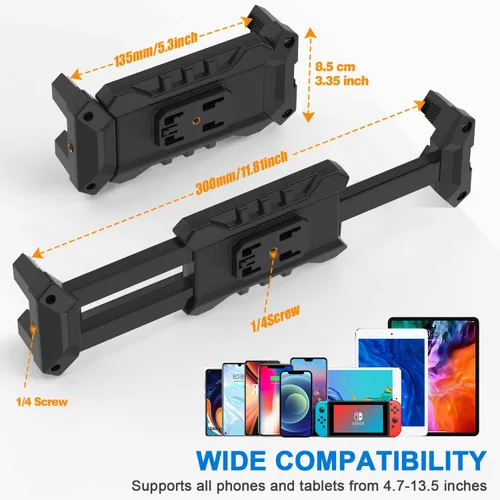 Vista 5 de Soporte de trípode para iPad, trípode ajustable de altura de 63 pulgadas para tableta, rotación de 360°, soporte para iPad mini/Air/Pro, teléfonos