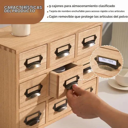Vista 5 de KIRIGEN Organizador de escritorio de madera con 9 cajones, armario de Natural