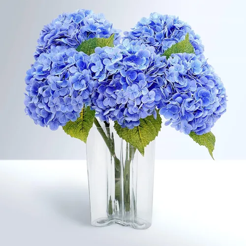 Vista 13 de Flores artificiales de hortensias de tacto real, 2 flores azules y 2 blancas de tacto real, flores de hortensias sintéticas de 21 pulgadas, flores