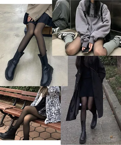 Vista 6 de Bontierie Women Fake Transparent Tight Fleece Lined Thick High Waist Elasticity Thermal Pantyhose Warm leggings For Winter