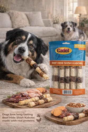 Vista 3 de Cadet Golosina para perros XL, 4 en 1 piel de res Shish Kabobs, 10