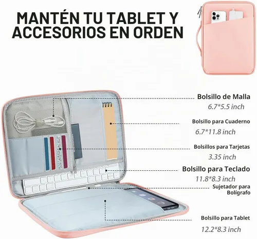 Vista 4 de Funda protectora para iPad Pro y más (12,9 pulgadas), color rosa Funda de transporte para tablet Surface Pro, Galaxy Tab S8 Plus PU-Rosa