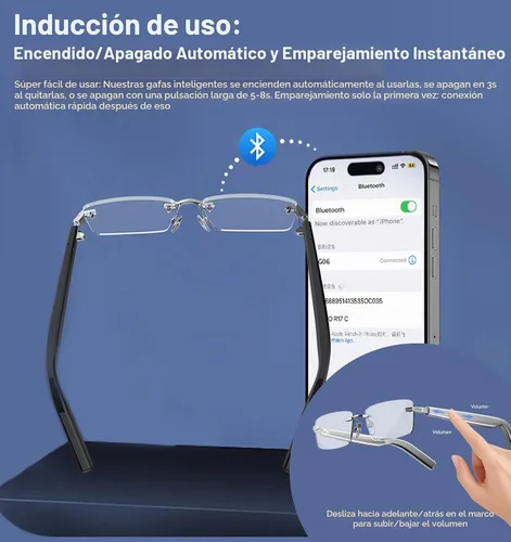 Vista 7 de Lentes inteligentes, lentes fotocromáticos Bluetooth sin montura con altavoz y micrófono de sonido HD de oreja abierta, protección UV400, control