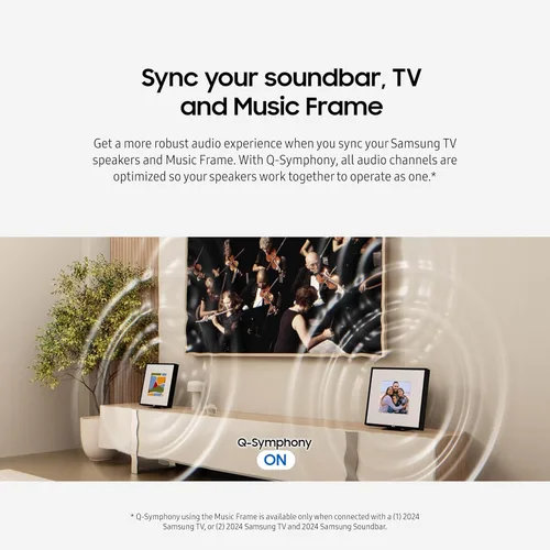 Vista 5 de Samsung LS60D Music Frame Altavoz inteligente con audio Dolby Atmos, Q-Symphony, diseño personalizable, sonido de amplio rango, transmisión