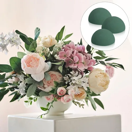 Vista 3 de Shihanee 12 bolas redondas de espuma floral en bloque de espuma floral húmedo y seco, bolas de espuma de flores verdes para flores artificiales