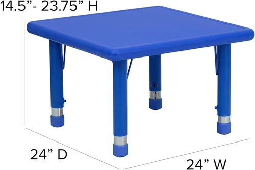 Vista 3 de Flash Furniture Wren - Mesa ajustable cuadrada de plástico azul de 24 pulgadas con esquinas redondeadas de seguridad con esquinas redondeadas