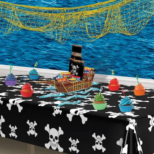 Vista 2 de Beistle Centro de mesa de barco pirata 3D, 18.5 x 25.5 pulgadas, decoración de mesa de cumpleaños de aventura isleña, cajas de recuerdos de búsqueda