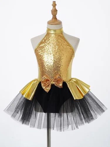 Vista 113 de CHICTRY Vestido tutú de ballet con lentejuelas brillantes para niñas y niñas, moderno disfraz de baile latino de jazz