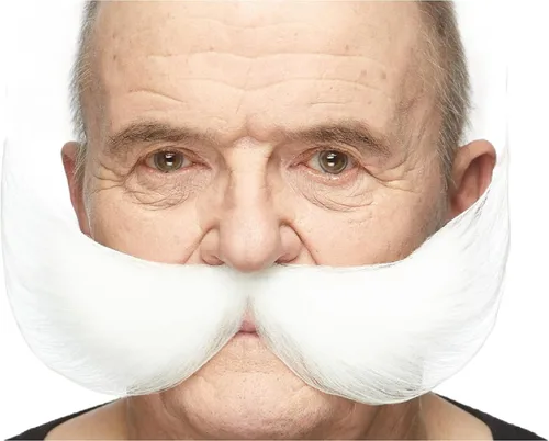 Vista 10 de Mustaches Self-Adhesive Fake Mustache, Synthetic Fur Costume Accessory Set Arqueólogo gris con blanco
