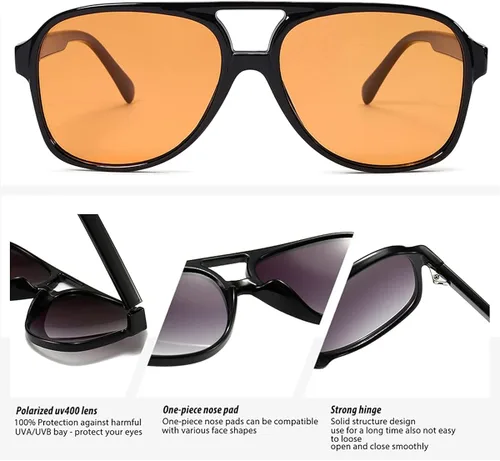 Vista 5 de Gafas de sol polarizadas estilo aviador retro vintage para mujeres y hombres marco grande gafas de sol cuadradas de los años 70 protección UV400