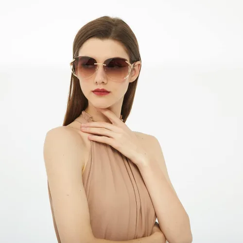 Vista 4 de VOLCHIEN Gafas de sol sin montura para mujer, montura brillante, lentes redondas, montura de metal, gafas de sol para mujeres y hombres VC1012