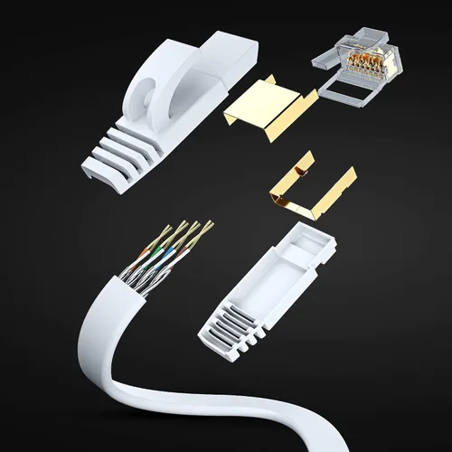 Vista 2 de Cable Ethernet Cat 7 de 1.5 pies, con un diseño plano que ahorra espacio, cable de conexión de Internet y red LAN de alta velocidad, conectores