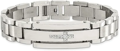 Vista 4 de ICE CARATS Pulsera de acero inoxidable con circonita cúbica y cruz de 9 pulgadas, pulsera de identificación contemporánea religiosa para hombres