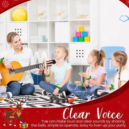 Vista 4 de LEIFIDE 20 pulseras de Navidad con campanas para muñeca, instrumentos musicales agitados, pulsera de ritmo ajustable, para escuela, familia Verde
