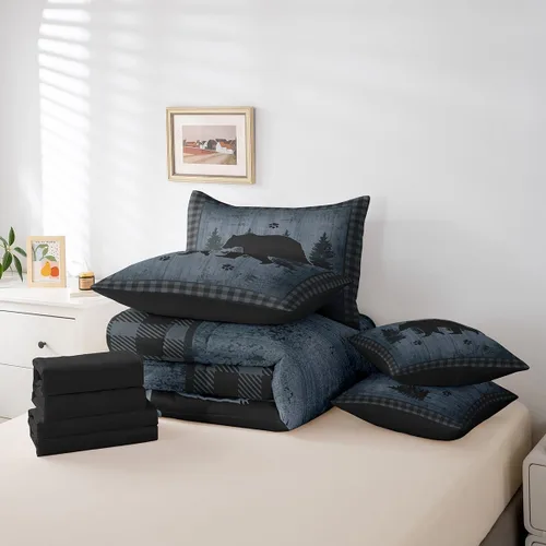 Vista 20 de Feelyou Juego de edredón de ciervo con sábanas – Tamaño Queen 7 piezas Juego de ropa de cama infantil de caza rústica – Cama de ciervo de cabaña