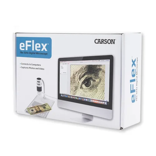 Vista 3 de Carson eFlex 75 x/300 x ampliación efectiva (sobre la base de un 21" monitor) con luz LED microscopio digital USB